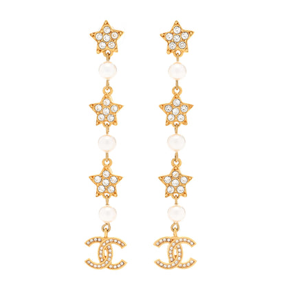 Chanel Crystal Pearl CC Star Drop Earrings Gold 1 of 4