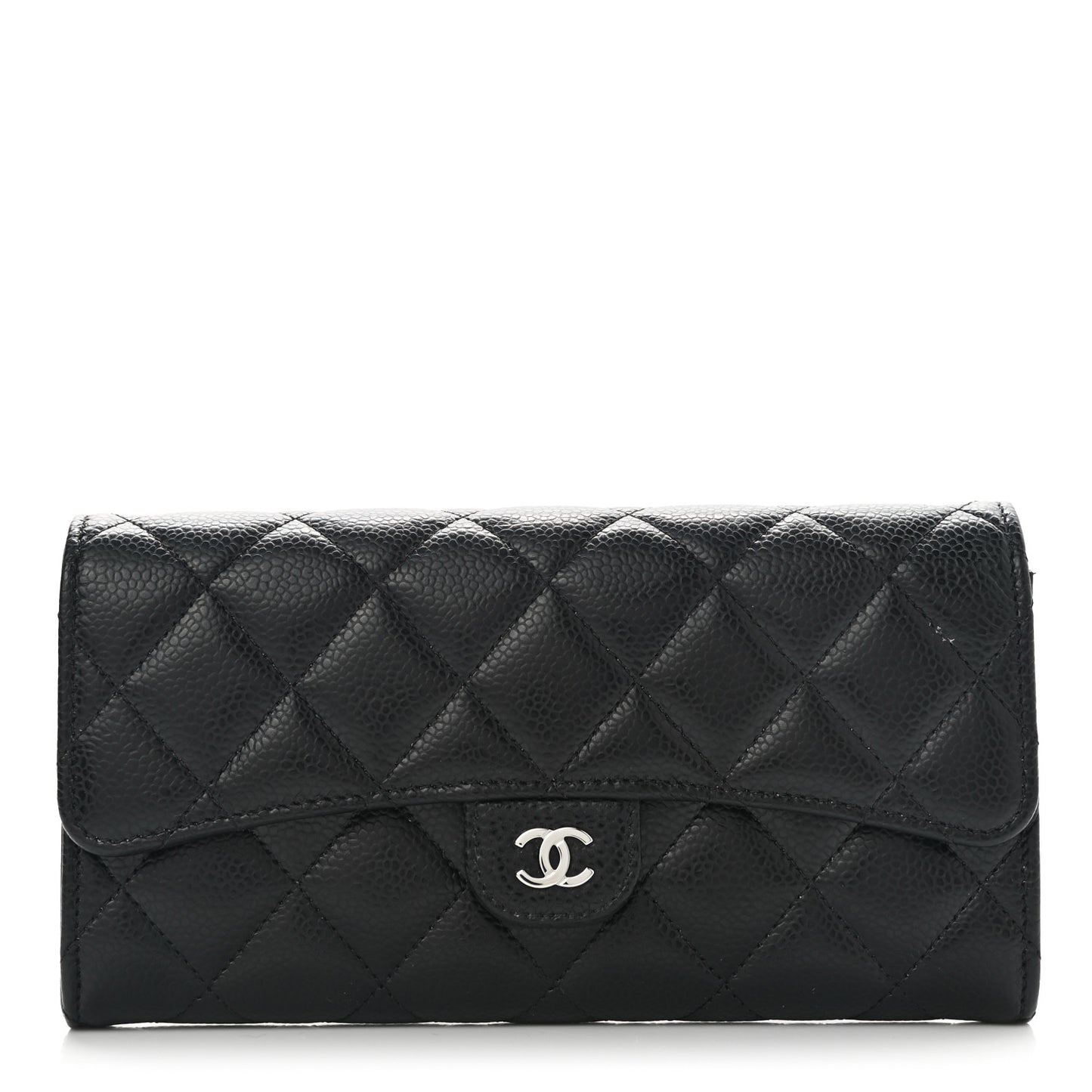 Caviar Quilted Large Gusset Flap Wallet Black