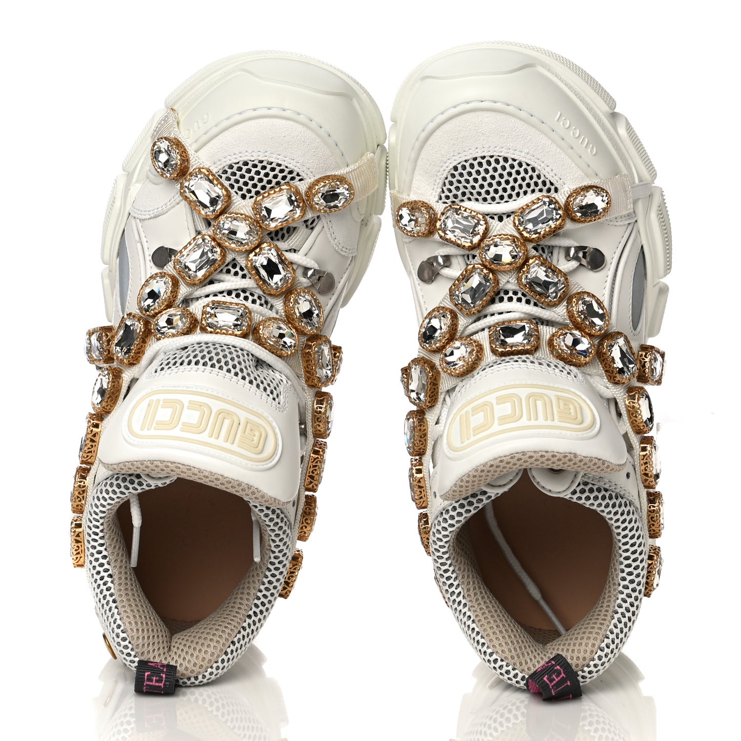X SEGA Mesh Calfskin Suede Removable Crystals Womens Flashtrek Sneakers 38.5 Great White