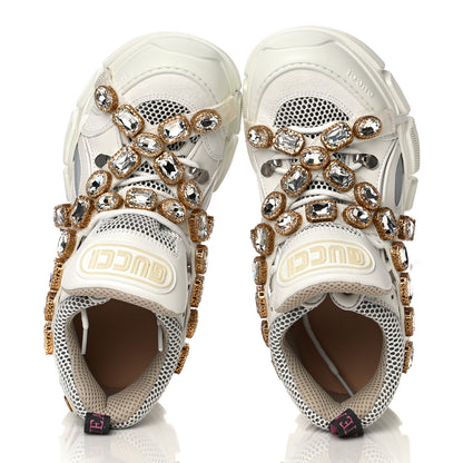 Gucci X SEGA Mesh Calfskin Suede Removable Crystals Womens Flashtrek Sneakers 38.5 Great White 5 of 15