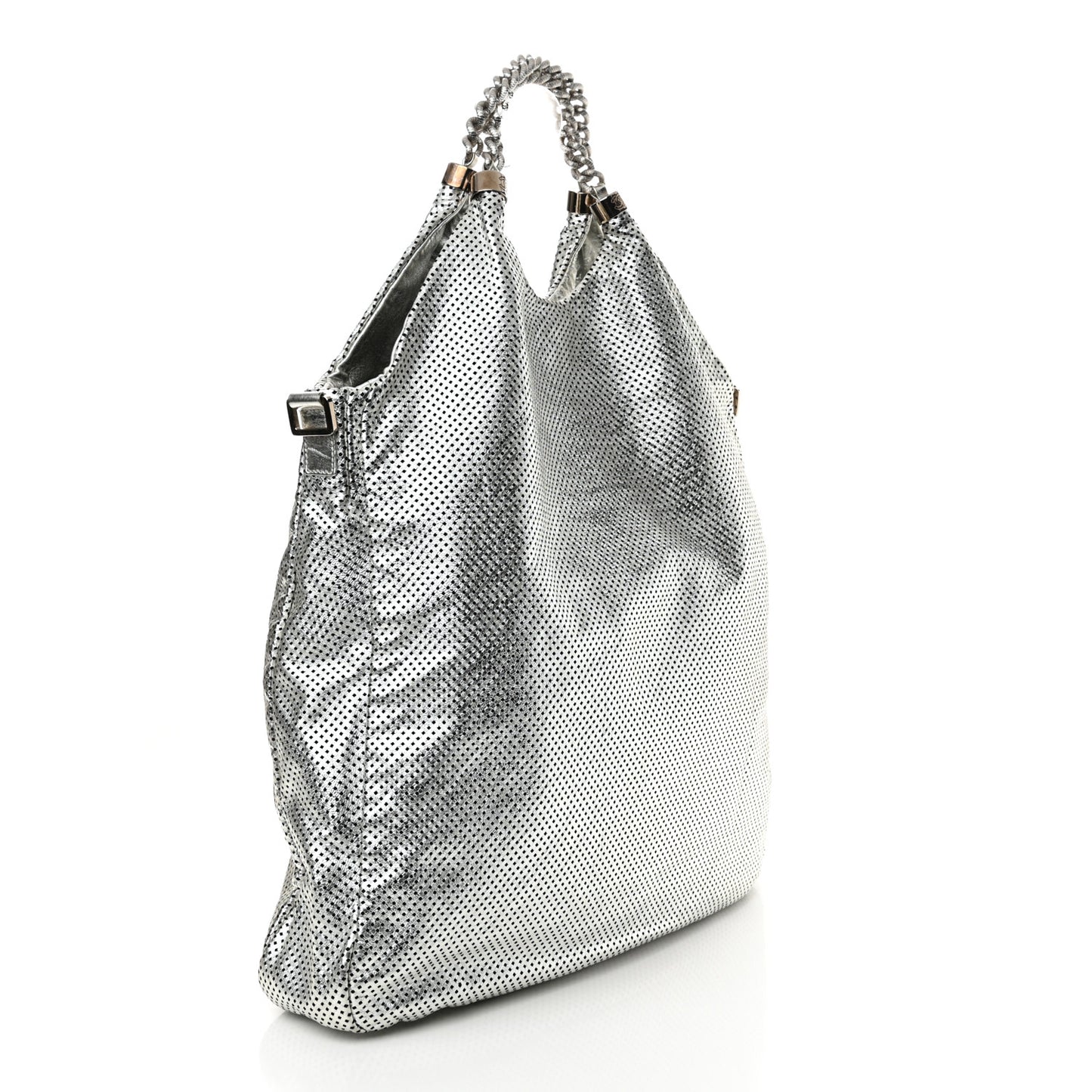 Metallic Glazed Calfskin Perforated Large Rodeo Drive Tote Silver