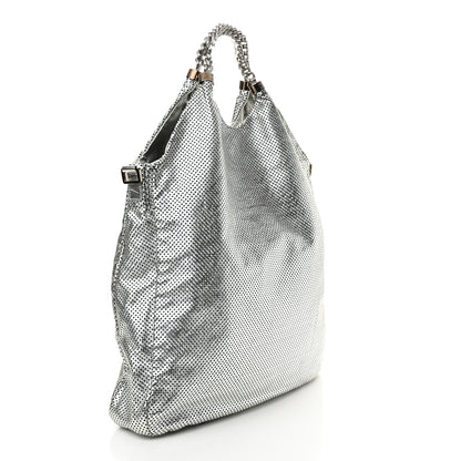 Chanel Metallic Glazed Calfskin Perforated Large Rodeo Drive Tote Silver 3 of 10
