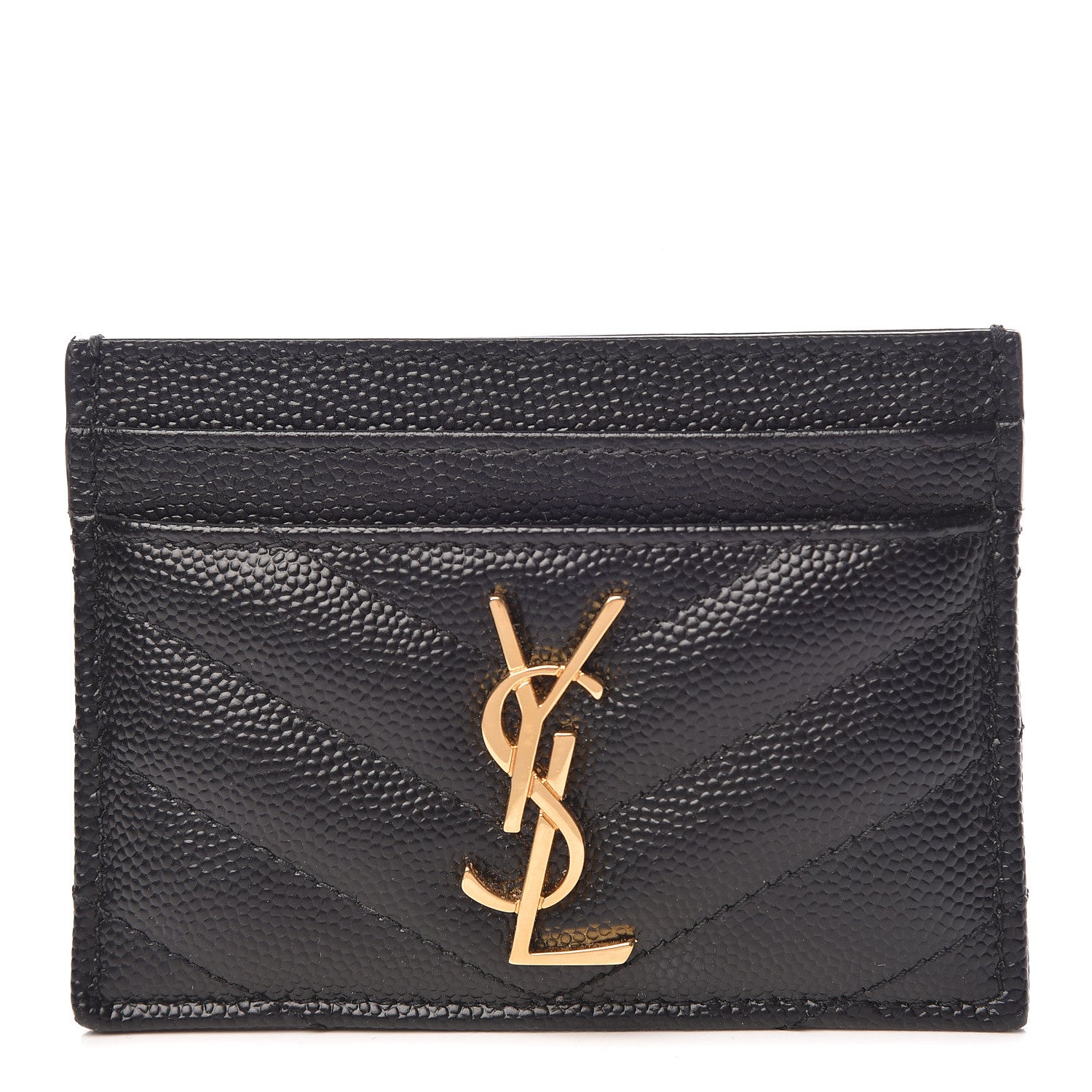 Saint Laurent Grain De Poudre Matelasse Chevron Monogram Credit Card Case Black 1 of 8