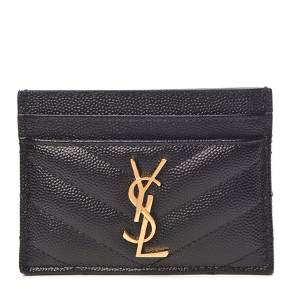 Saint Laurent Grain De Poudre Matelasse Chevron Monogram Credit Card Case Black 1 of 8