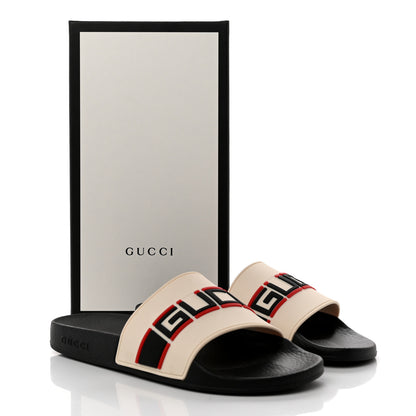 Gucci Rubber Stripe Womens Pool Slide Sandals 40 Ecru Poppy Black 8 of 8