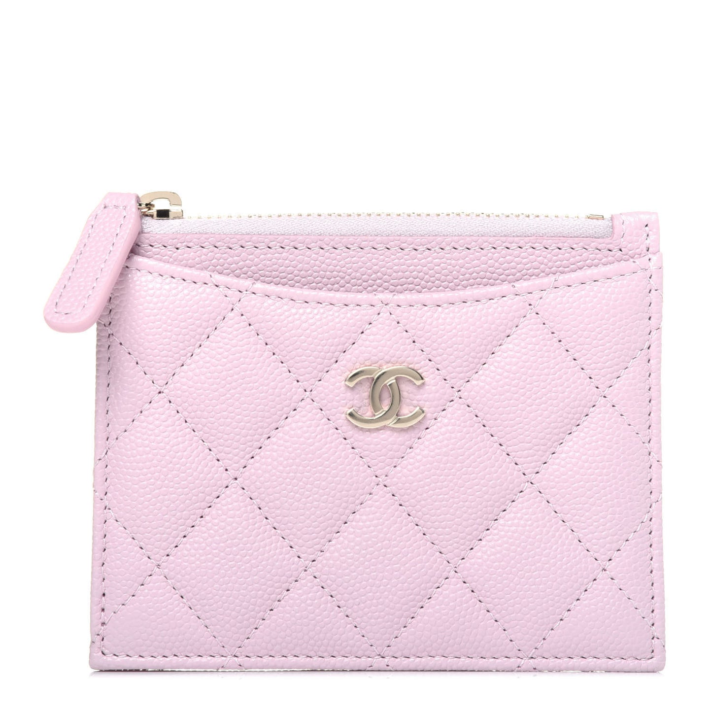 Caviar Quilted CC Zip Card Holder Light Pink