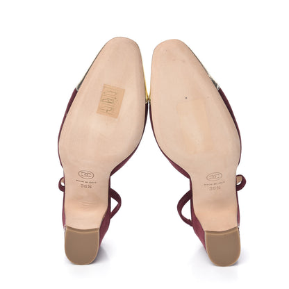 Chanel Kid Suede Metallic Lambskin Cap Toe CC Slingback Pumps 36.5 Burgundy Gold 7 of 9