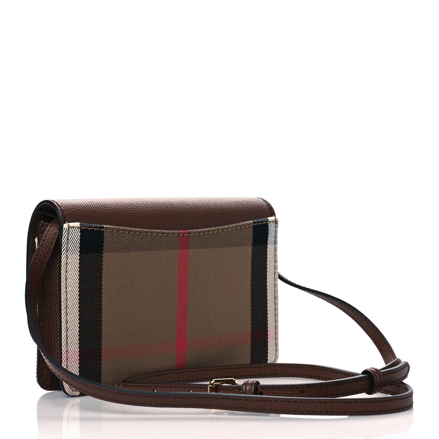 Burberry Grained Calfskin House Check Tartan Mix Hampshire Wallet On Chain Tan 3 of 10