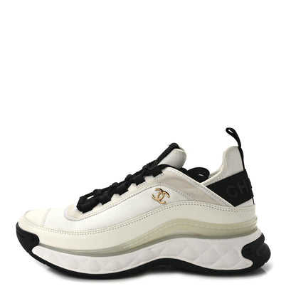 Chanel Velvet Calfskin Mixed Fibers CC Sneakers 38 Ivory Black 1 of 10