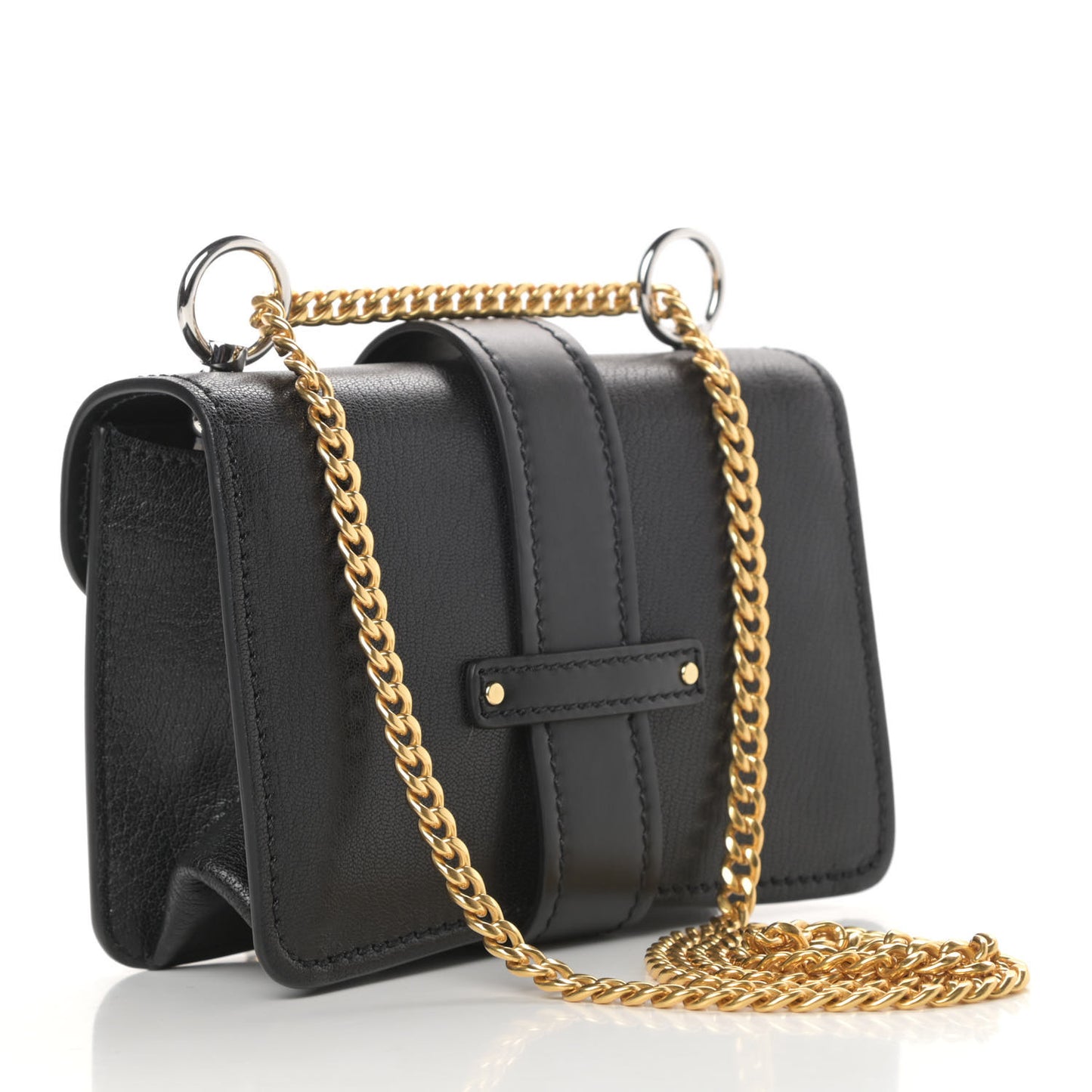 Shiny Goatskin Calfskin Mini Aby Chain Shoulder Bag Black