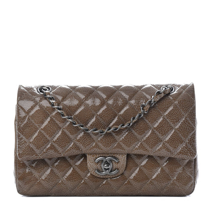 Chanel Crinkled Patent Quilted Medium Double Flap Brown 1 of 9