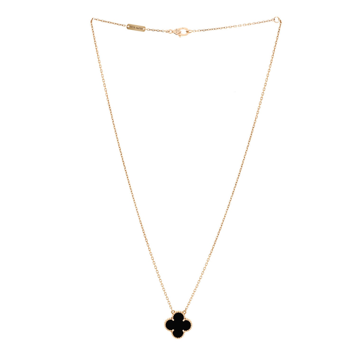 Van Cleef & Arpels 18K Yellow Gold Black Onyx Vintage Alhambra Pendant Necklace 3 of 5