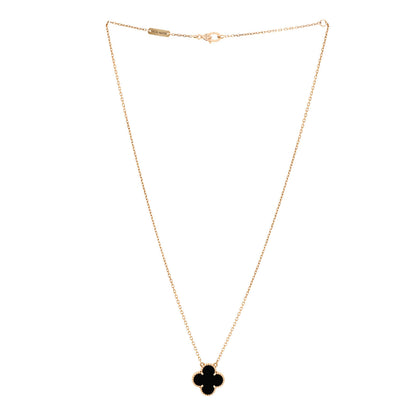 Van Cleef & Arpels 18K Yellow Gold Black Onyx Vintage Alhambra Pendant Necklace 3 of 5