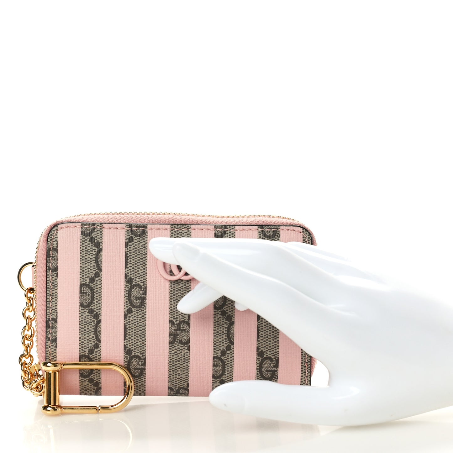 Supreme Monogram Vitello Eclipse Enamel Striped GG Key Card Case Beige Ebony Pink