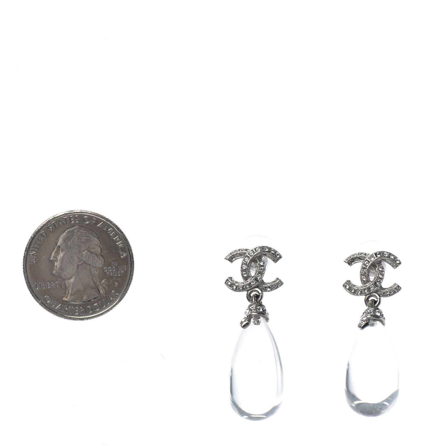Chanel Ruthenium Crystal CC Drop Earrings Silver 2 of 4