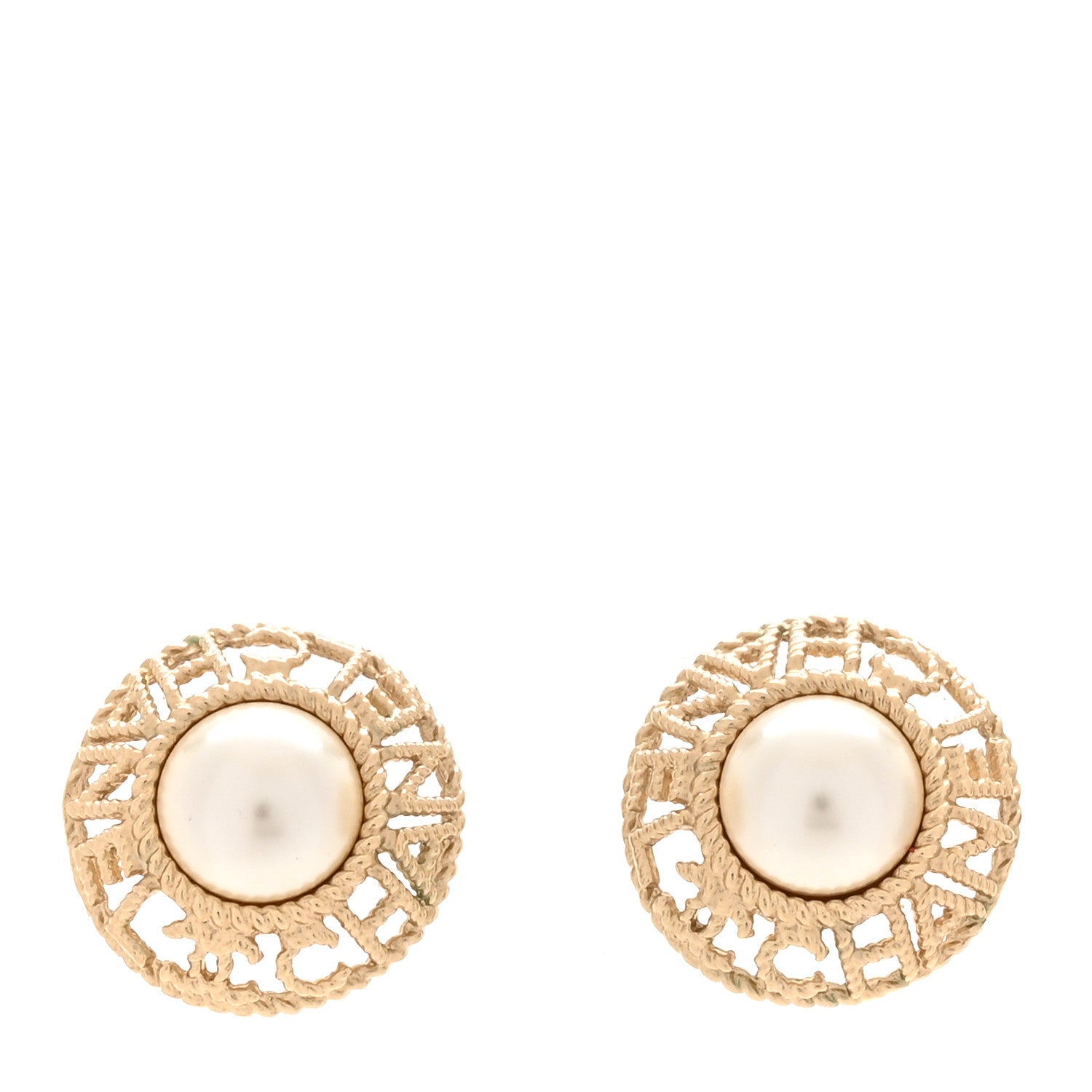 Chanel Pearl CC Round Rope Logo Earrings Gold 1 of 5