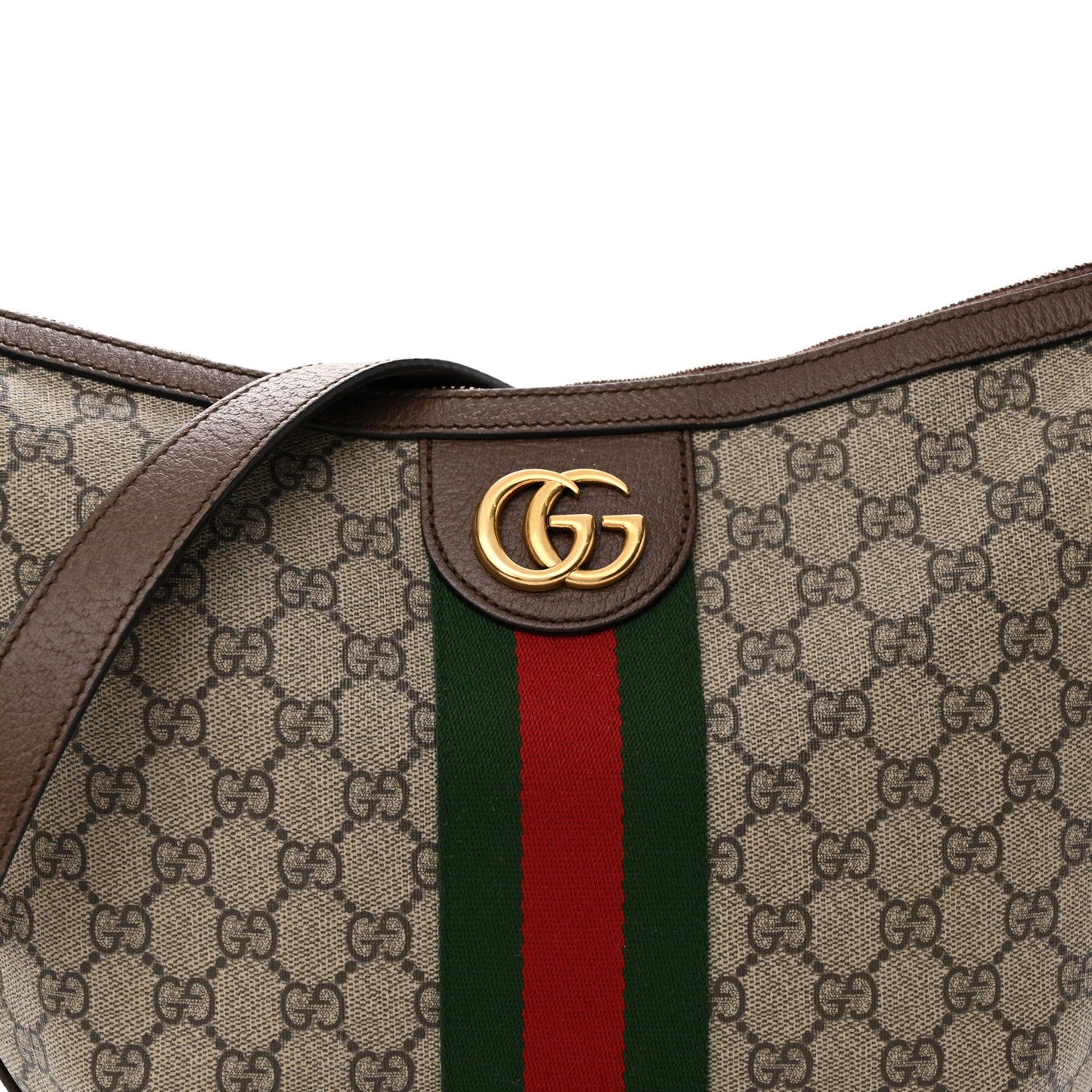 GG Supreme Monogram Web Small Ophidia Half Moon Hobo Brown