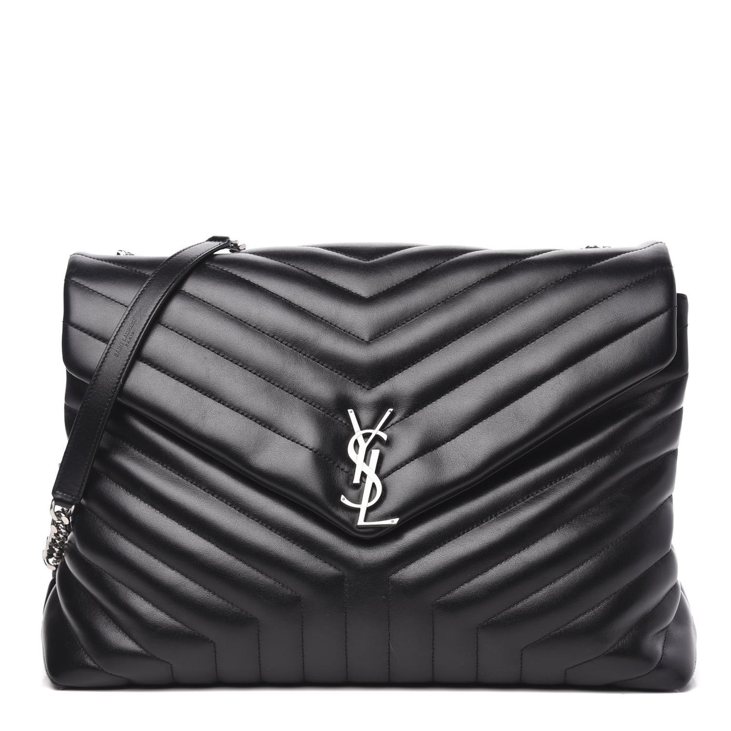 Calfskin Y Quilted Monogram Large Loulou Chain Satchel Black