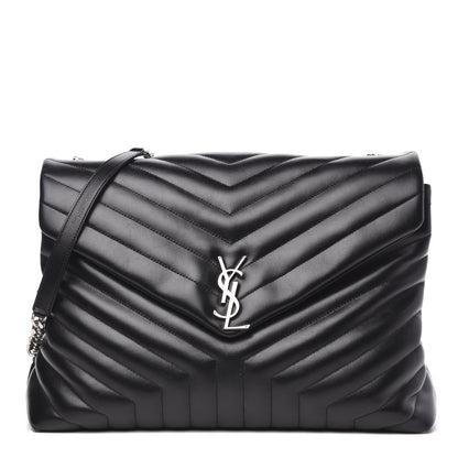 Saint Laurent Calfskin Y Quilted Monogram Large Loulou Chain Satchel Black 1 of 11