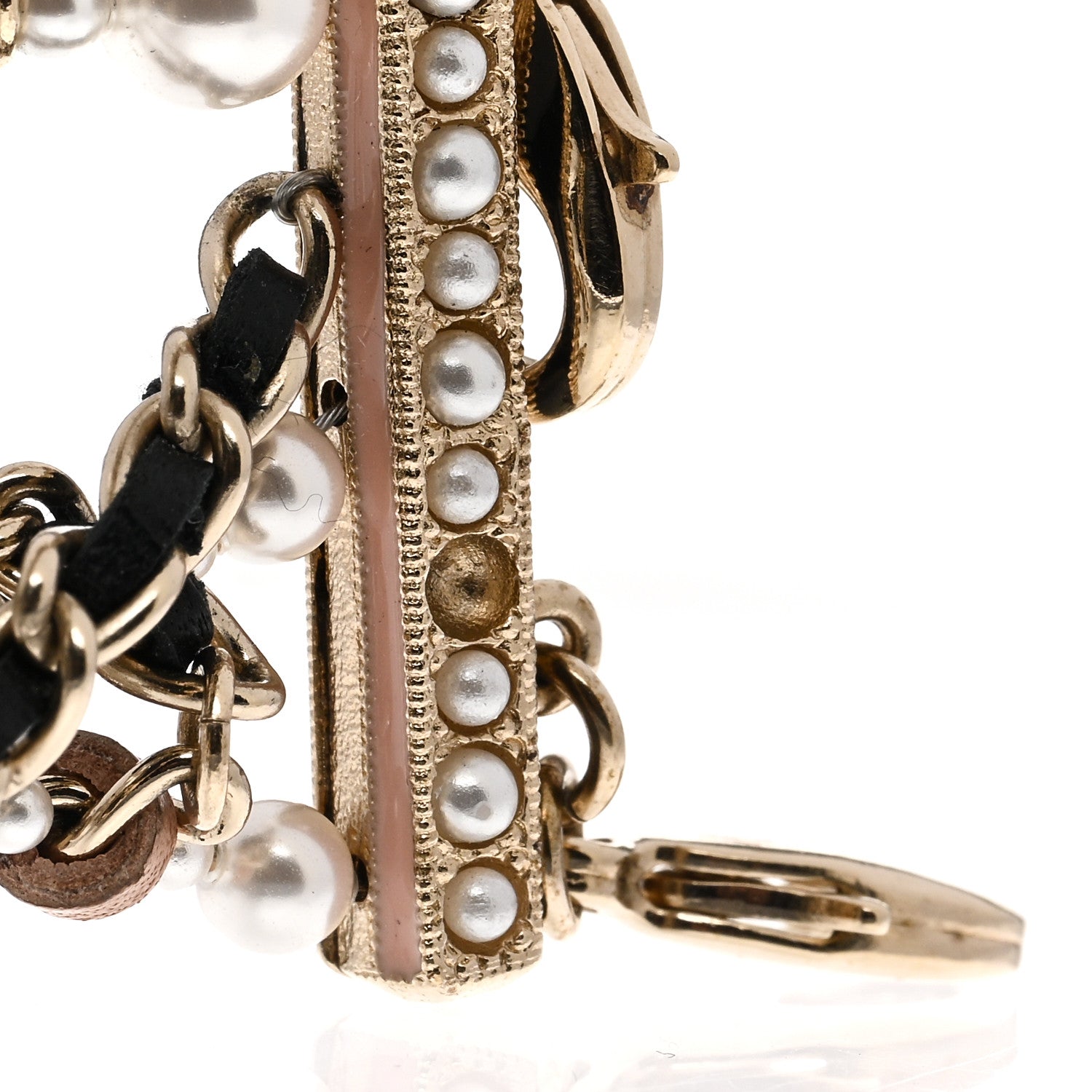 Chanel Pearl Lambskin CC Multistrand Bracelet Gold Black Beige Pink 6 of 6