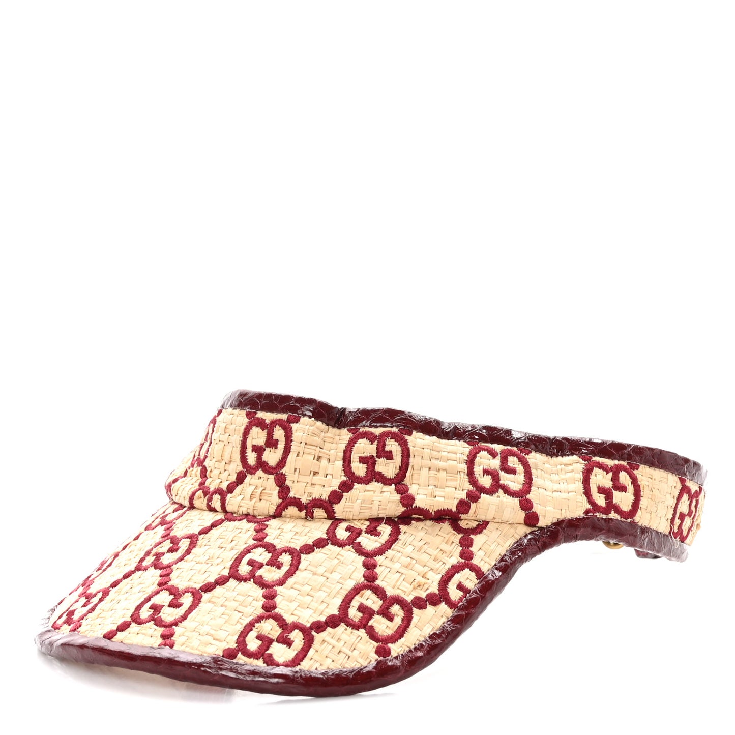 Raffia Elaphe GG Monogram Embroidered Afraa Visor M Ivory Bordeaux