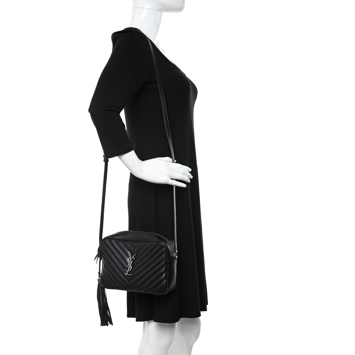 Saint Laurent Calfskin Matelasse Monogram Lou Camera Bag Black 2 of 13