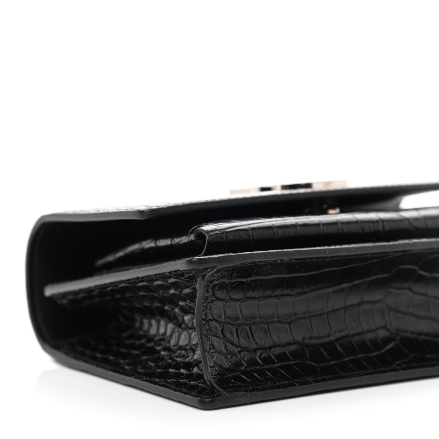 Calfskin Crocodile Embossed Monogram Sunset Chain Wallet Black