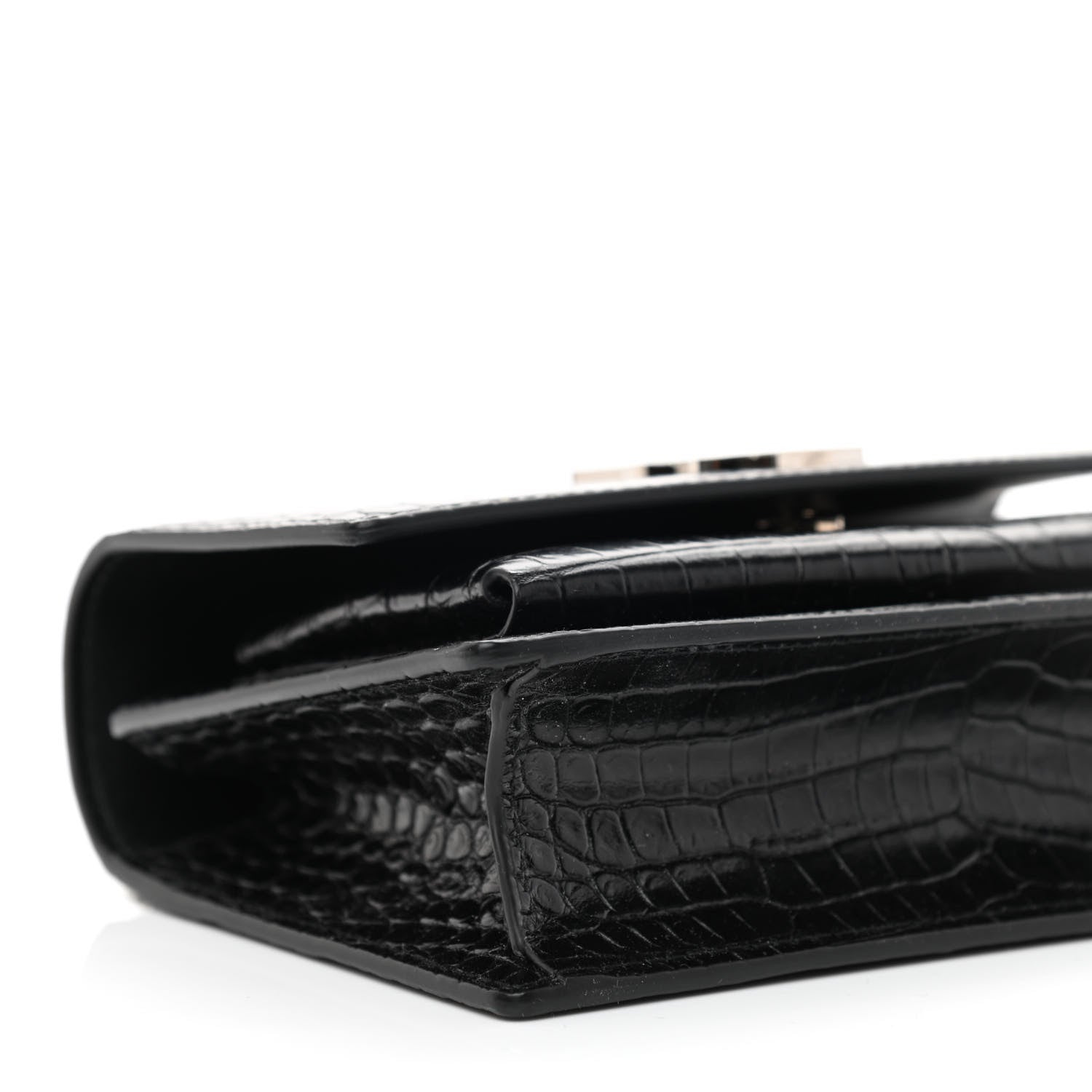Saint Laurent Calfskin Crocodile Embossed Monogram Sunset Chain Wallet Black 8 of 10