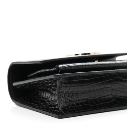 Saint Laurent Calfskin Crocodile Embossed Monogram Sunset Chain Wallet Black 8 of 10