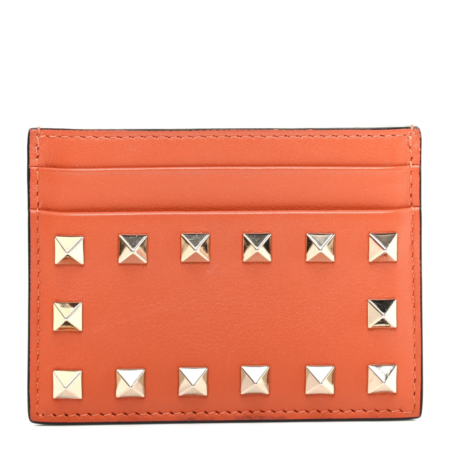 Valentino Garavani Vitello Rockstud Card Holder Orange 1 of 8