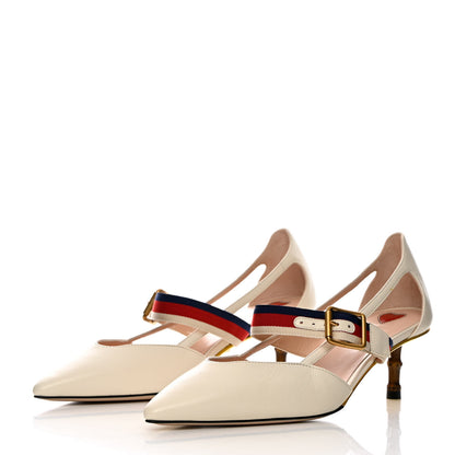 Gucci Malaga Kid Sylvie Web Bamboo Low Heel Mules 36.5 White 3 of 12