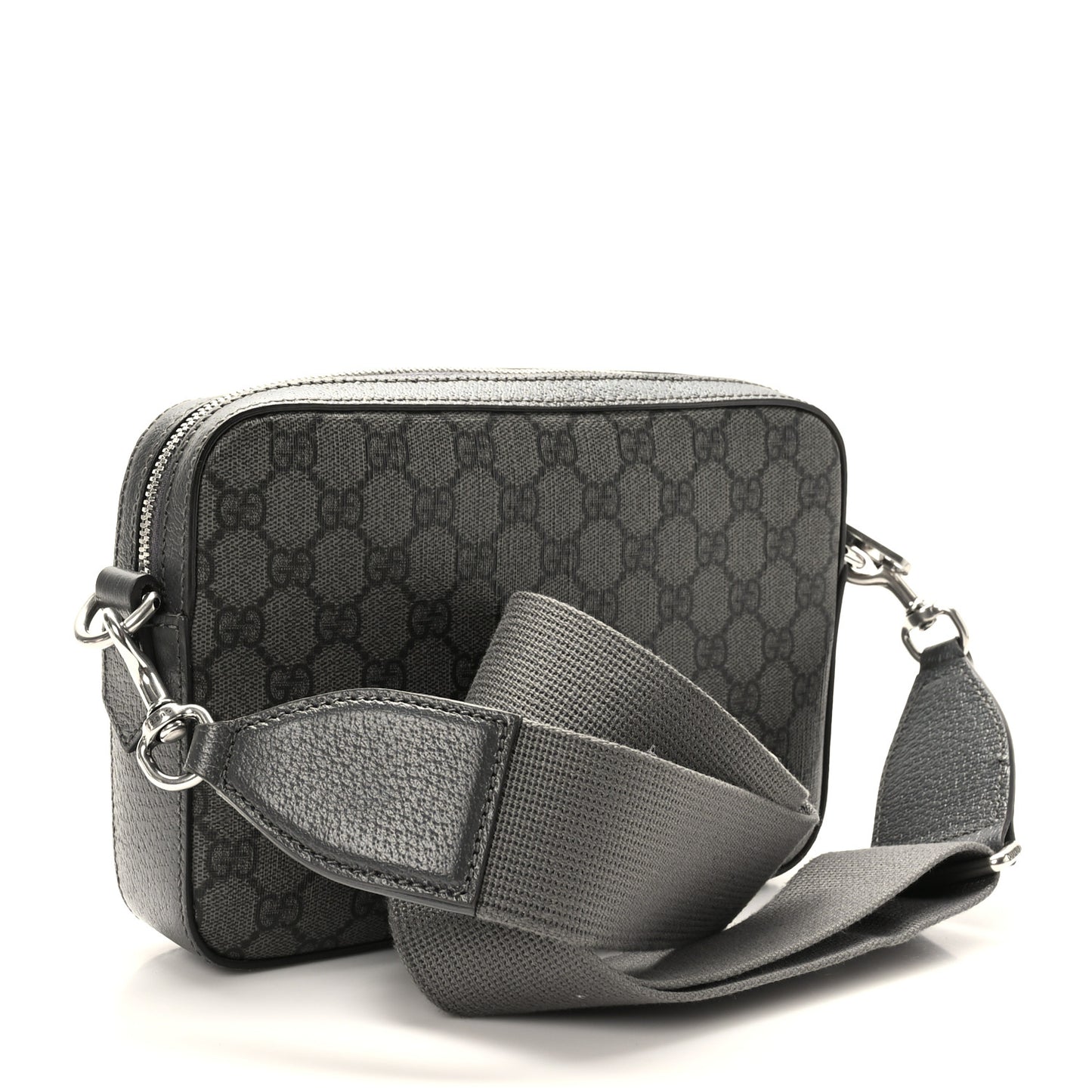 GG Supreme Monogram Textured Dollar Calfskin Web Ophidia Wristlet Shoulder Bag Grey Black Graphite Grey