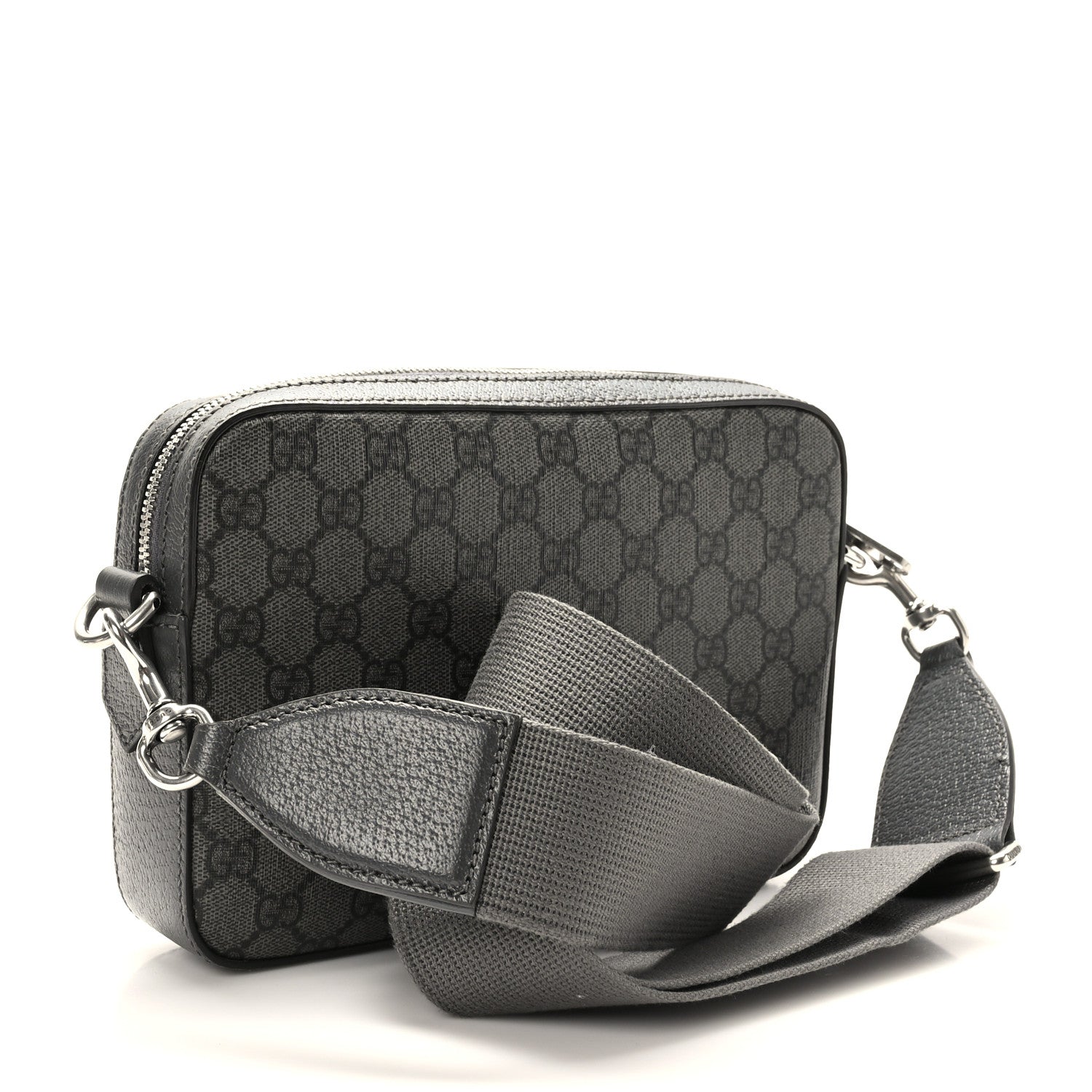 Gucci GG Supreme Monogram Textured Dollar Calfskin Web Ophidia Wristlet Shoulder Bag Grey Black Graphite Grey 2 of 9