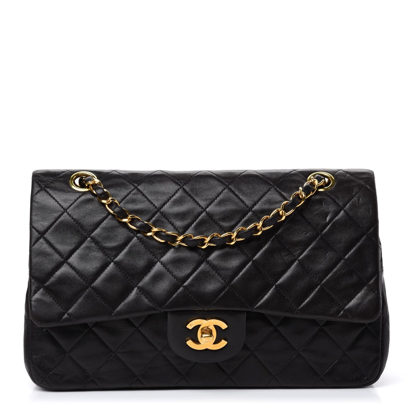 Lambskin Quilted Medium Double Flap Black