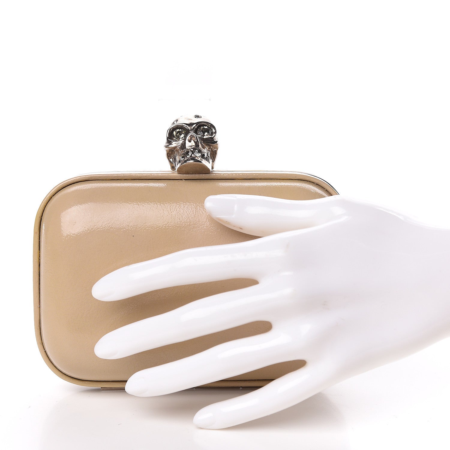 Alexander McQueen Patent Calfskin Skull Box Clutch Beige 2 of 14