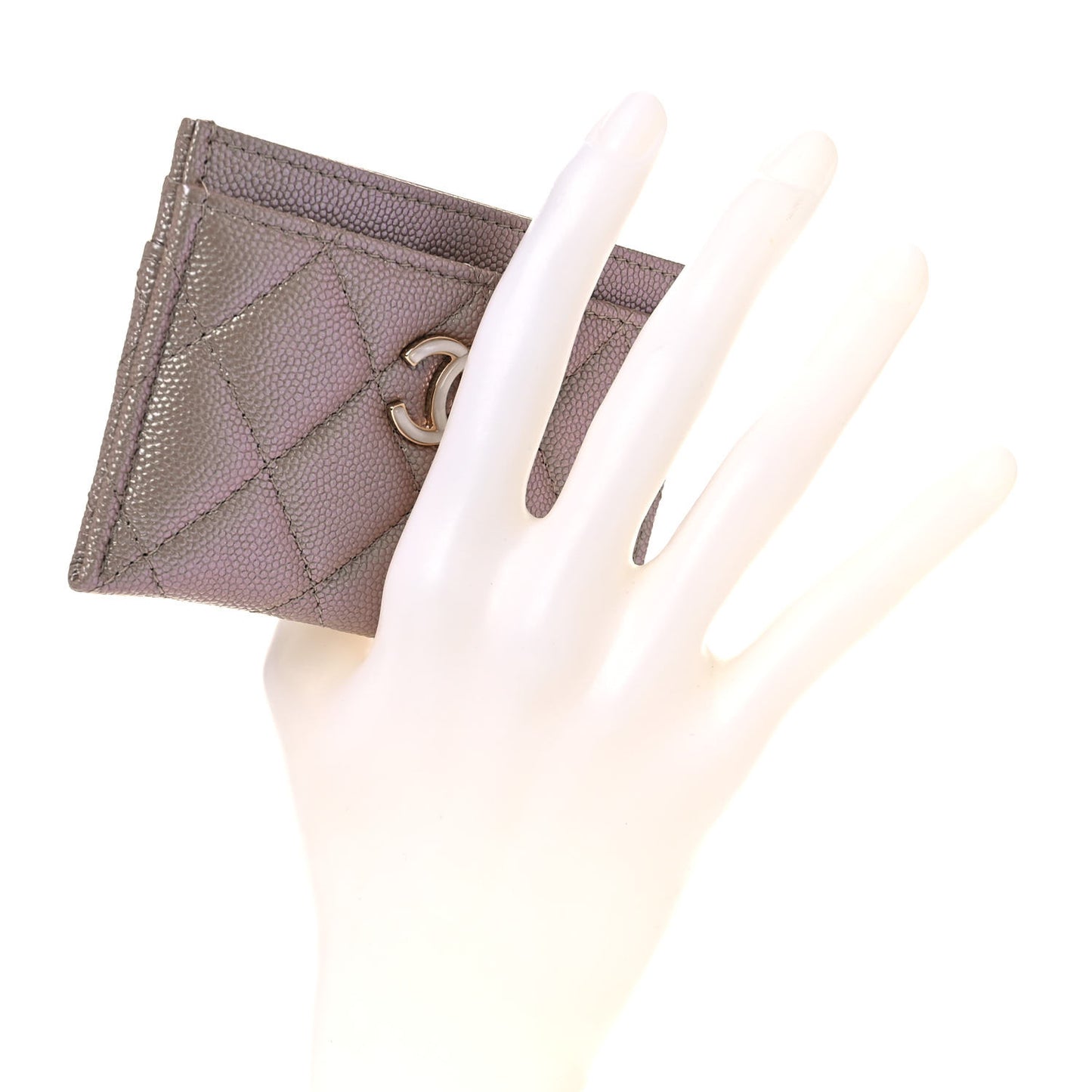 Iridescent Caviar Quilted Card Holder Beige