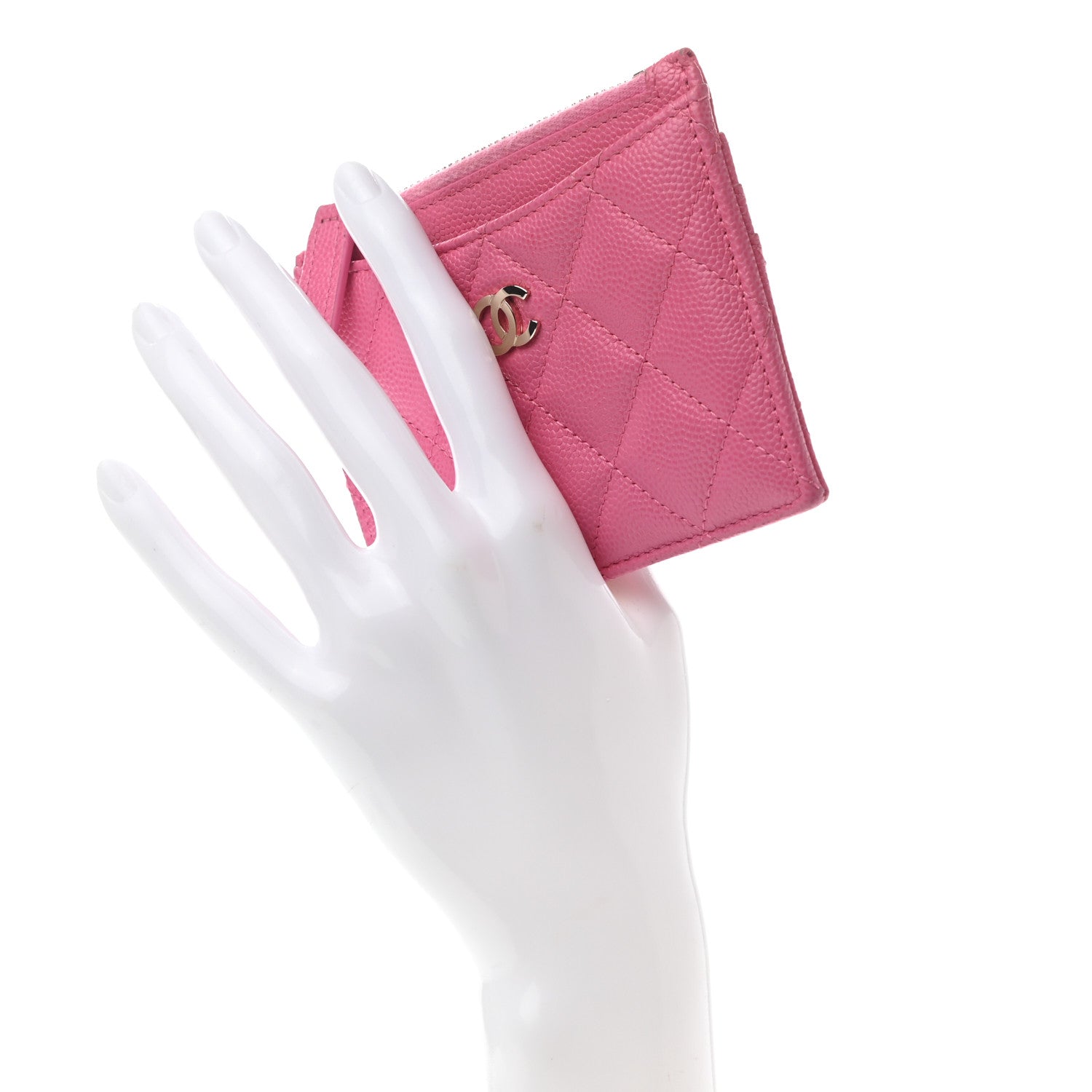Chanel Caviar Quilted CC Zip Card Holder Pink 2 of 7
