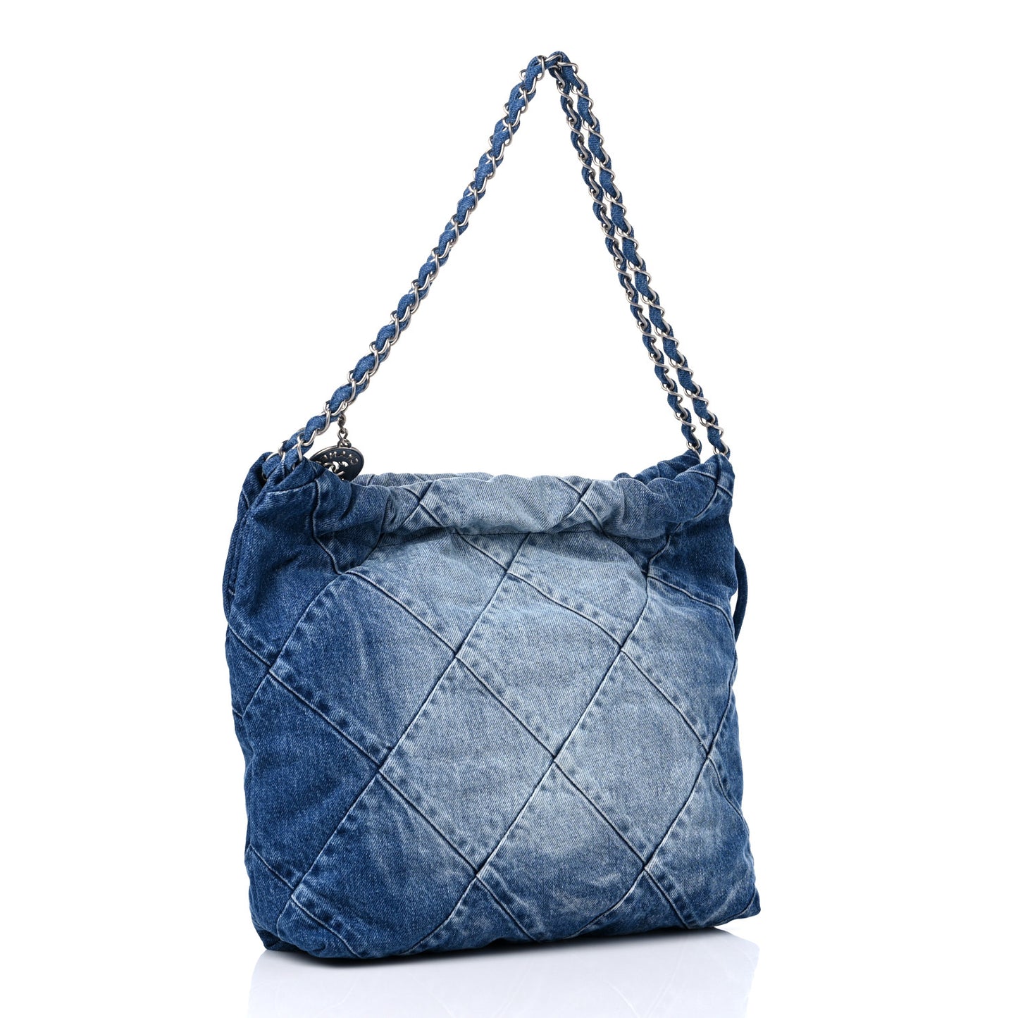 Denim Quilted Small Chanel 22 Blue