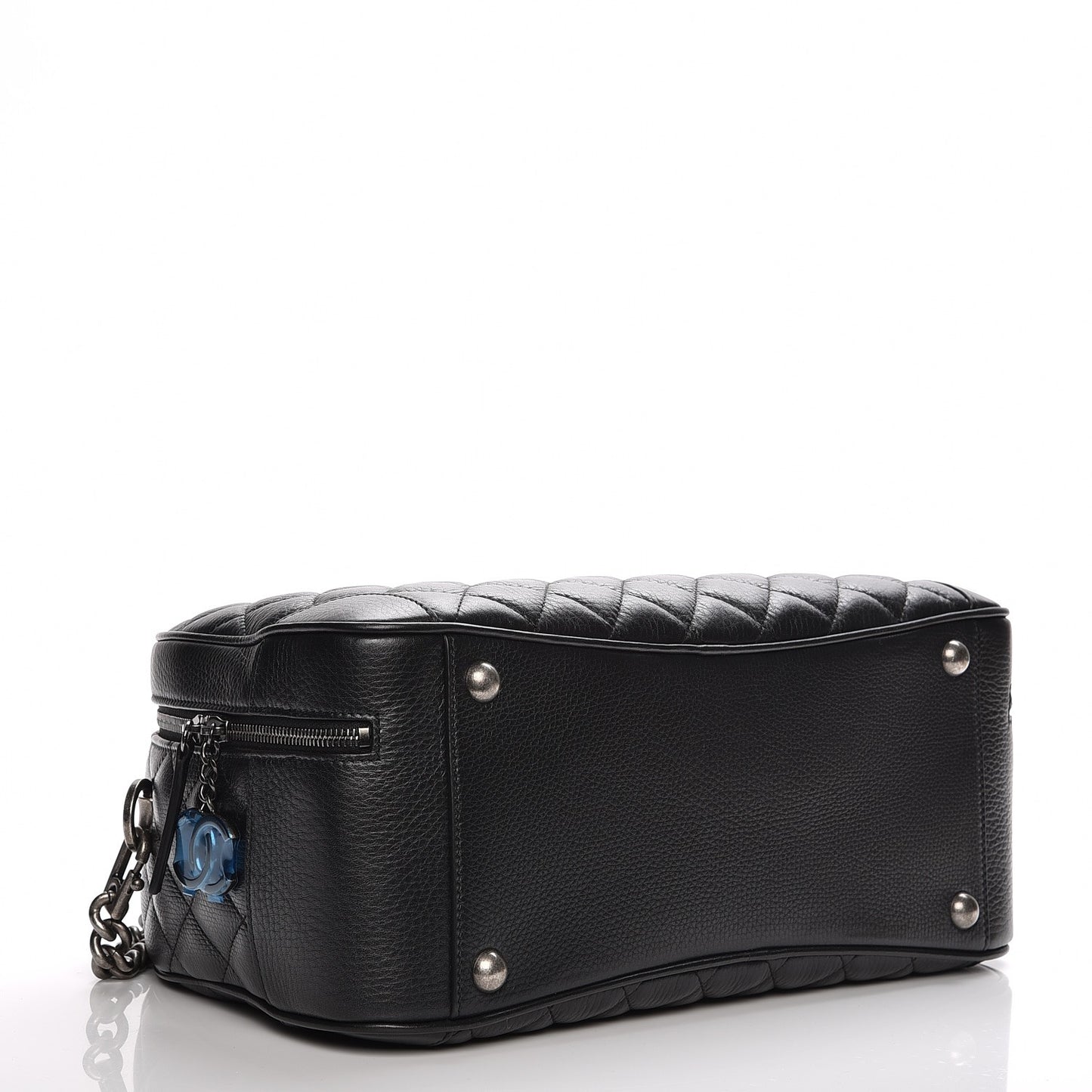 Calfskin Quilted Medium Airlines Round Trip Bowling Bag Black
