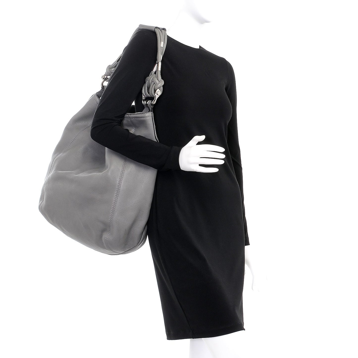 Calfskin Large Techno Horsebit Hobo Grey
