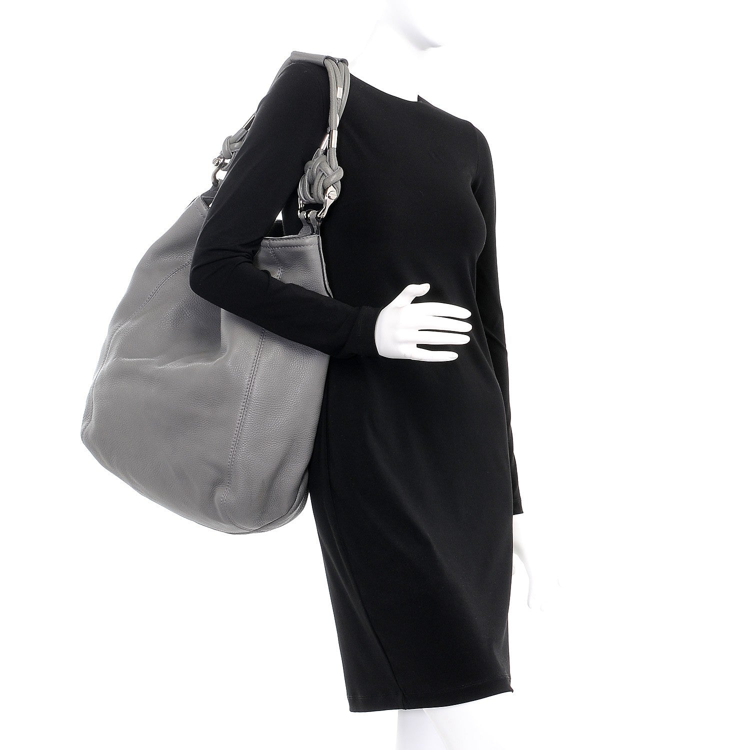 Gucci Calfskin Large Techno Horsebit Hobo Grey 2 of 7