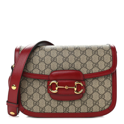 Gucci GG Supreme Monogram Azalea Calfskin Horsebit 1955 Shoulder Bag Beige Ebony New Cherry Red 1 of 9
