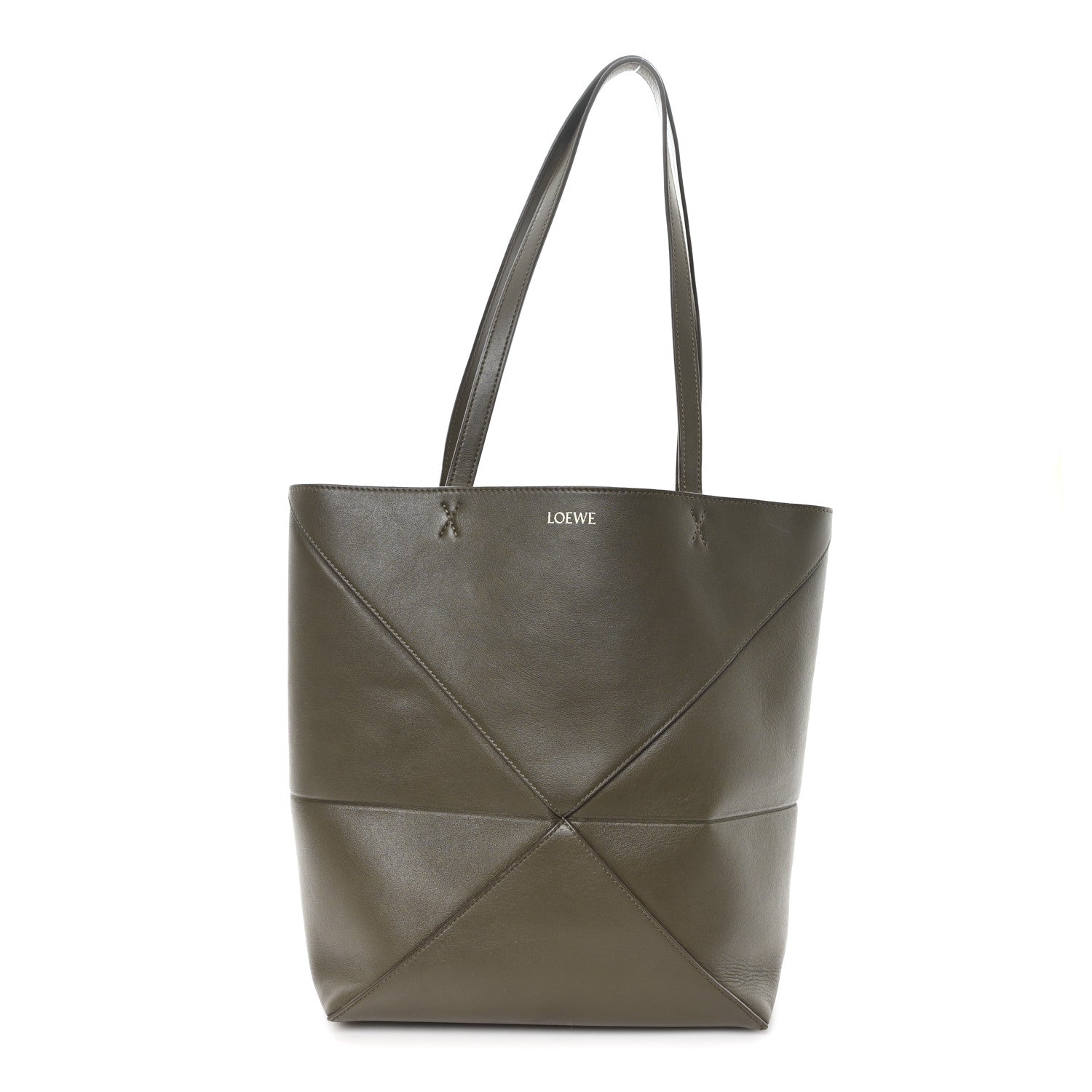 Loewe Shiny Calfskin Medium Puzzle Fold Tote Dark Khaki Green 1 of 10