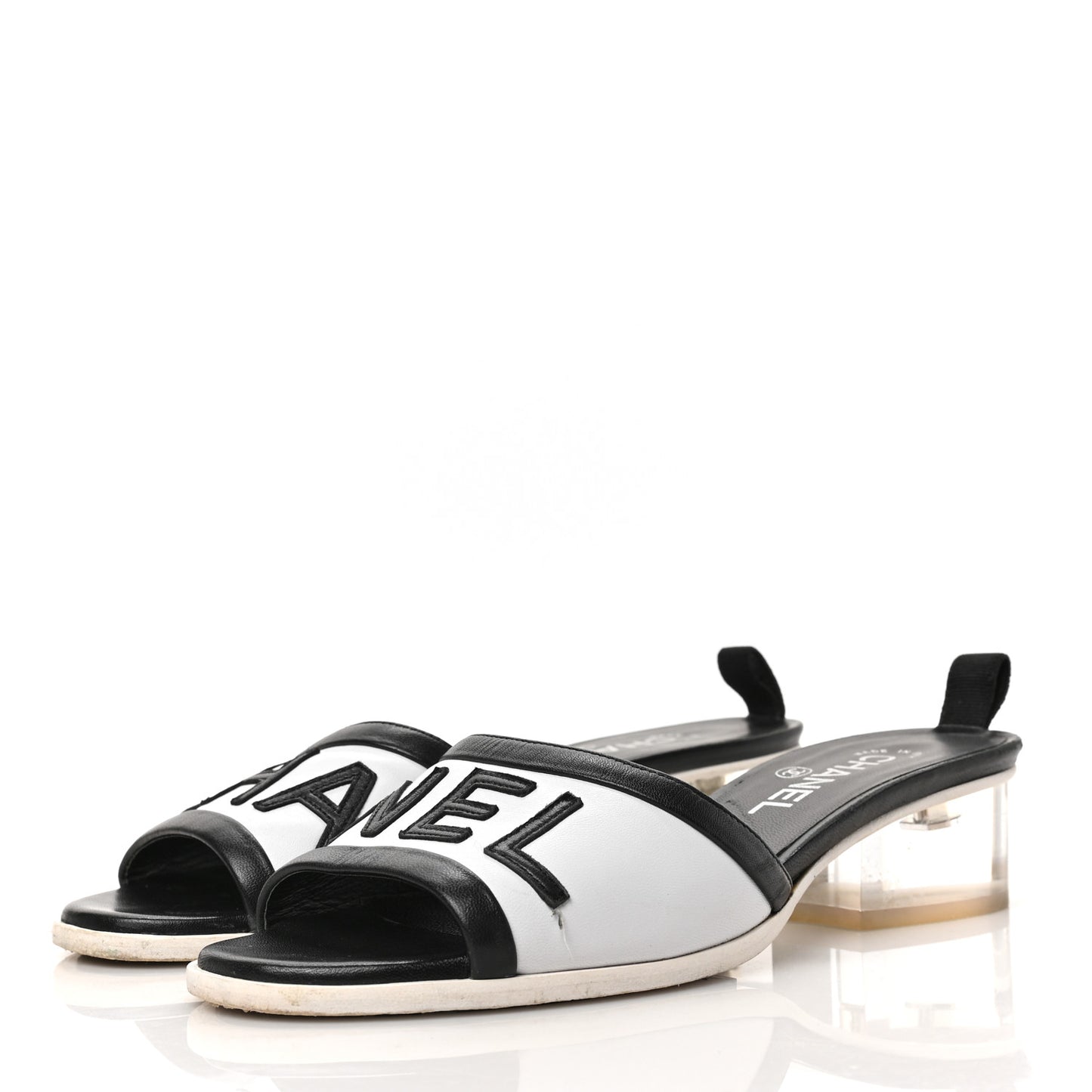 PVC Lambskin Logo Mules 38 Black