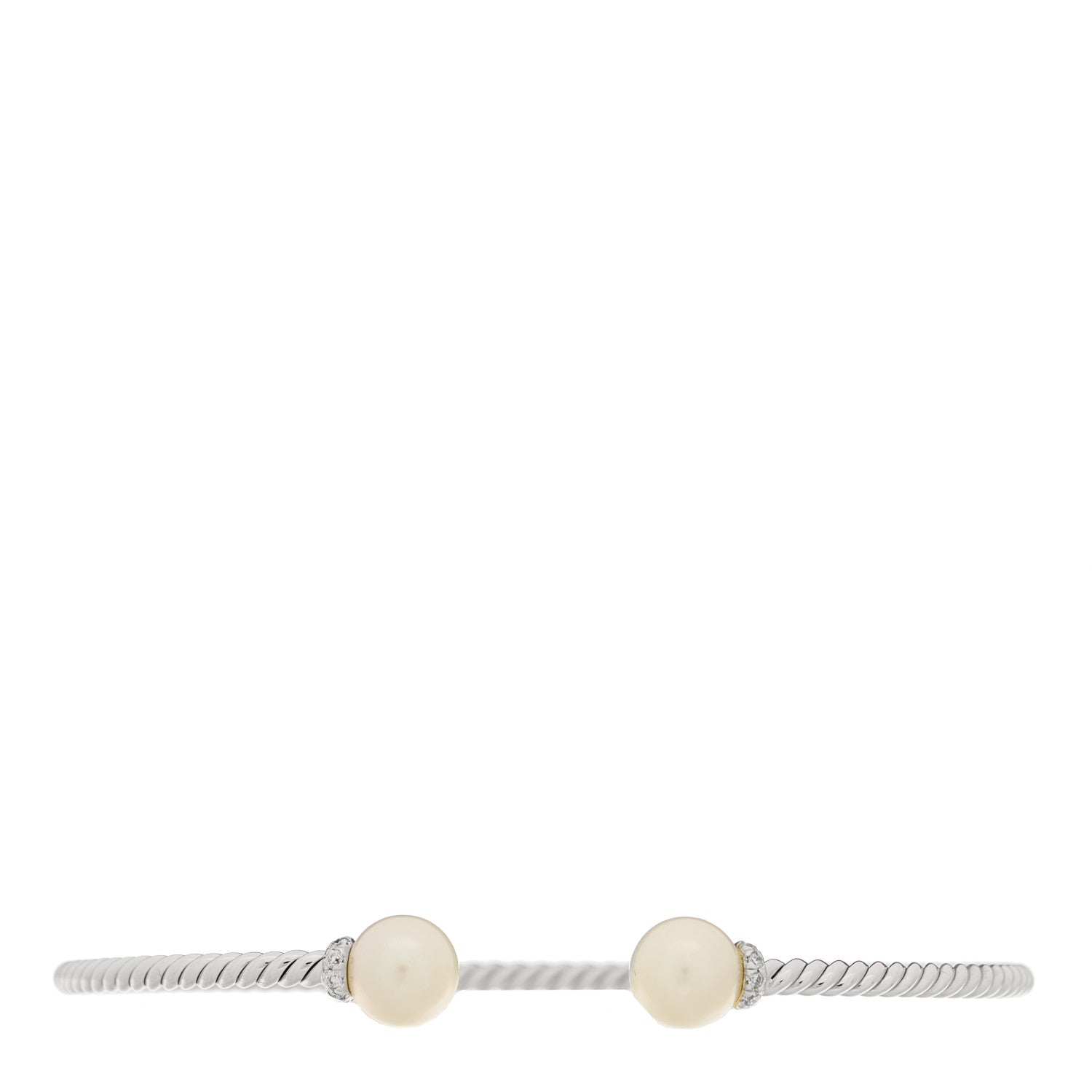 David Yurman 18K White Gold Diamond Cultured Pearl 7mm Solari Bracelet 1 of 3