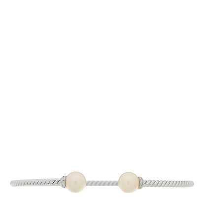 David Yurman 18K White Gold Diamond Cultured Pearl 7mm Solari Bracelet 1 of 3