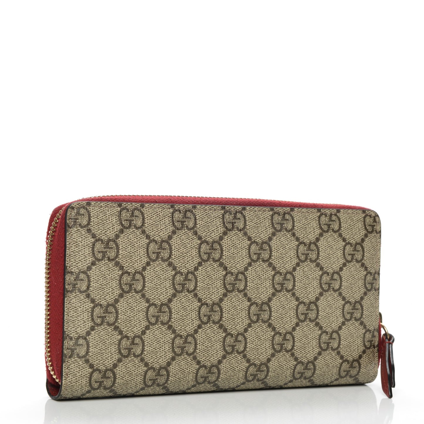GG Supreme Monogram Kingsnake Heart Embroidered Zip Around Wallet Red