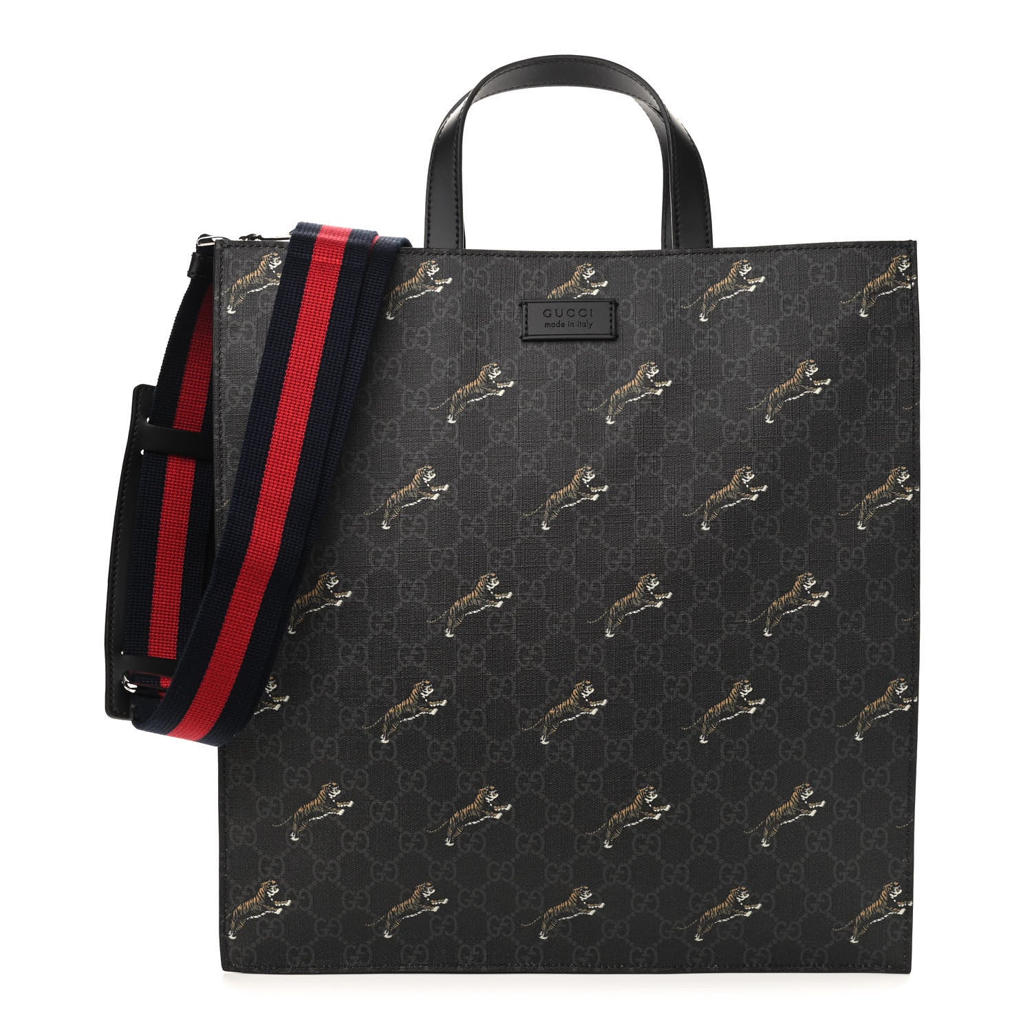 Gucci GG Supreme Monogram Tigers Web Vertical Tote Black Multicolor 1 of 9