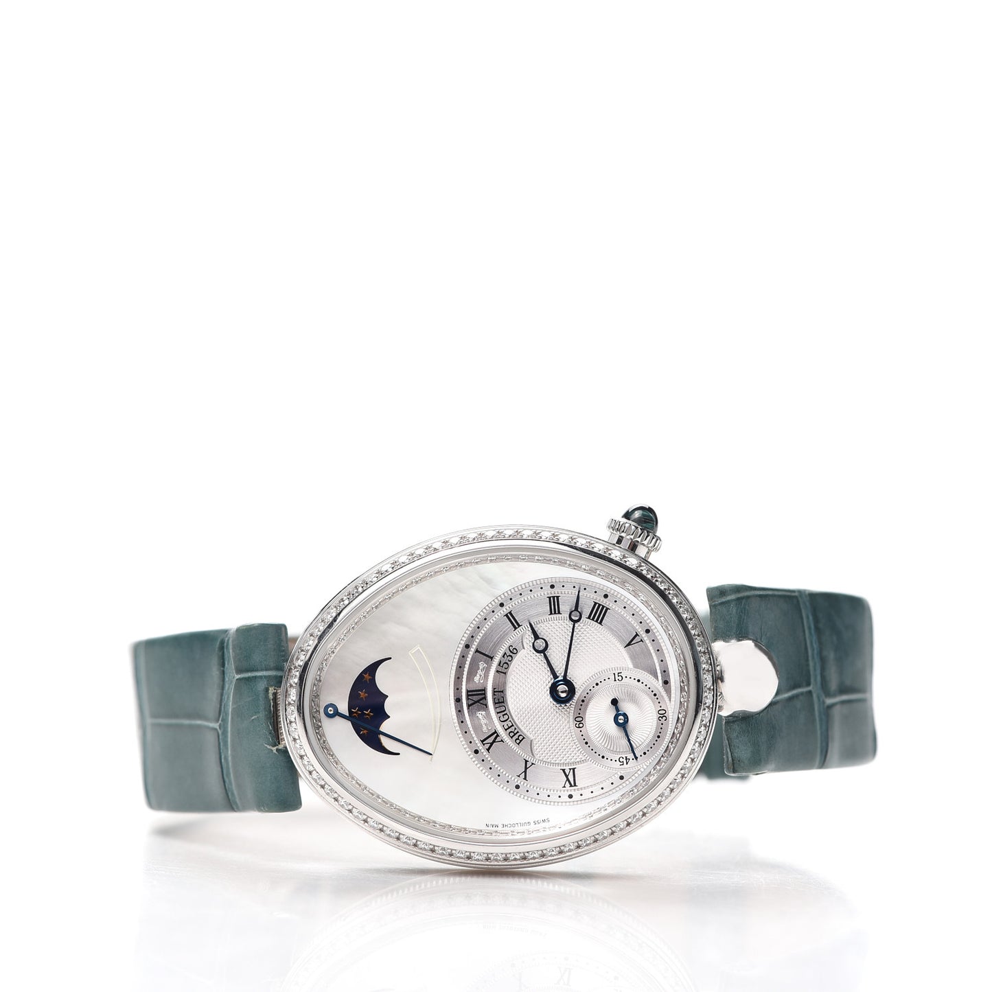 18K White Gold Alligator Diamond Bezel Mother of Pearl 29mm Reine de Naples Automatic Watch 8908
