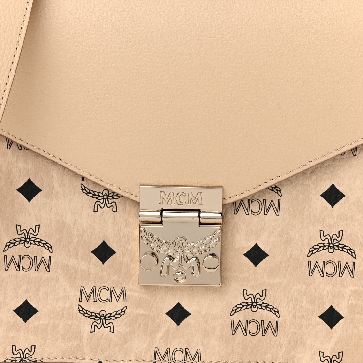 MCM Visetos Calfskin Medium Patricia Satchel Beige 7 of 9